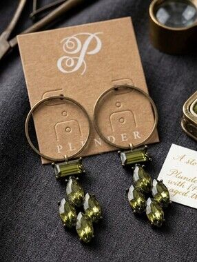 Plunder Gold-Tone Hoop Earrings with Olive Green Crystals
